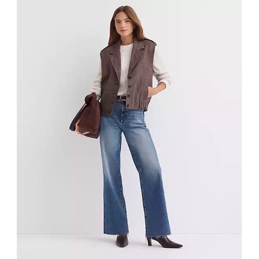 Loft brown Relaxed vest jacket women's size medium dark academia trendy‎